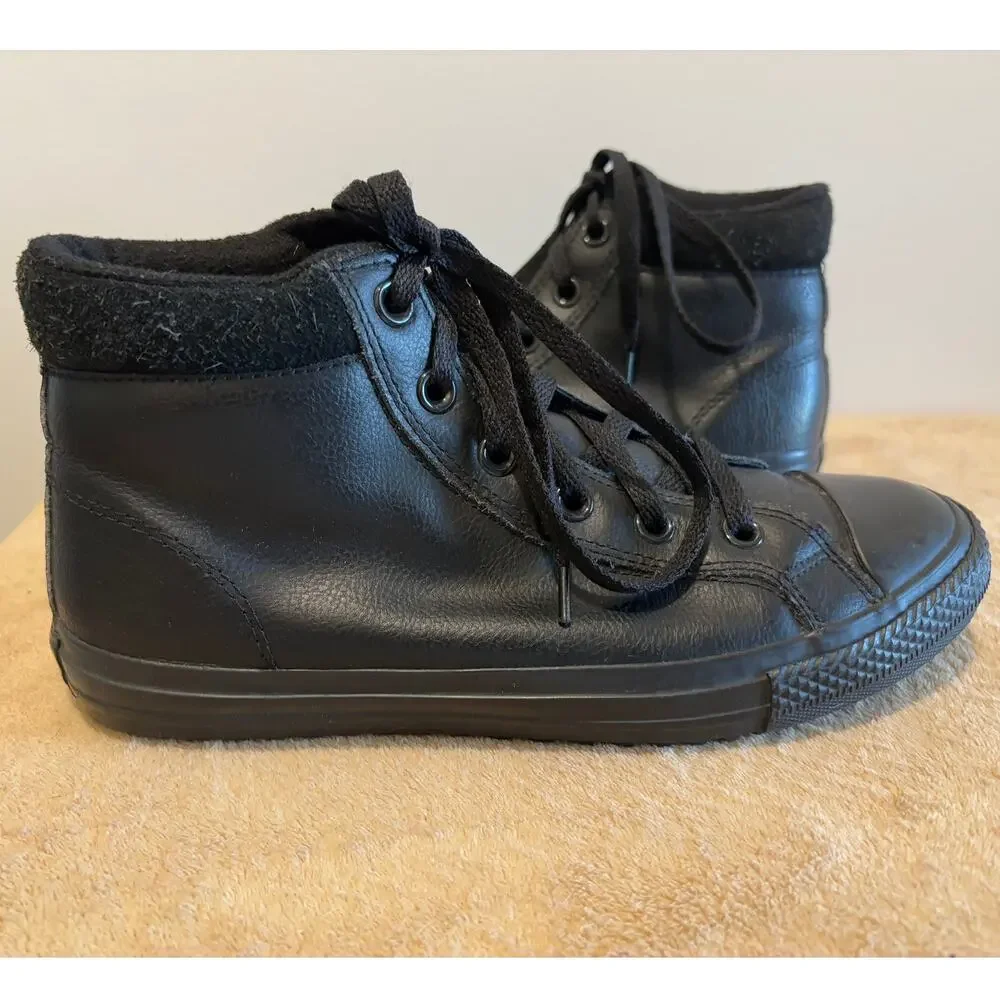 Converse All Star Size 6 Junior Black Leather High Top Shoes